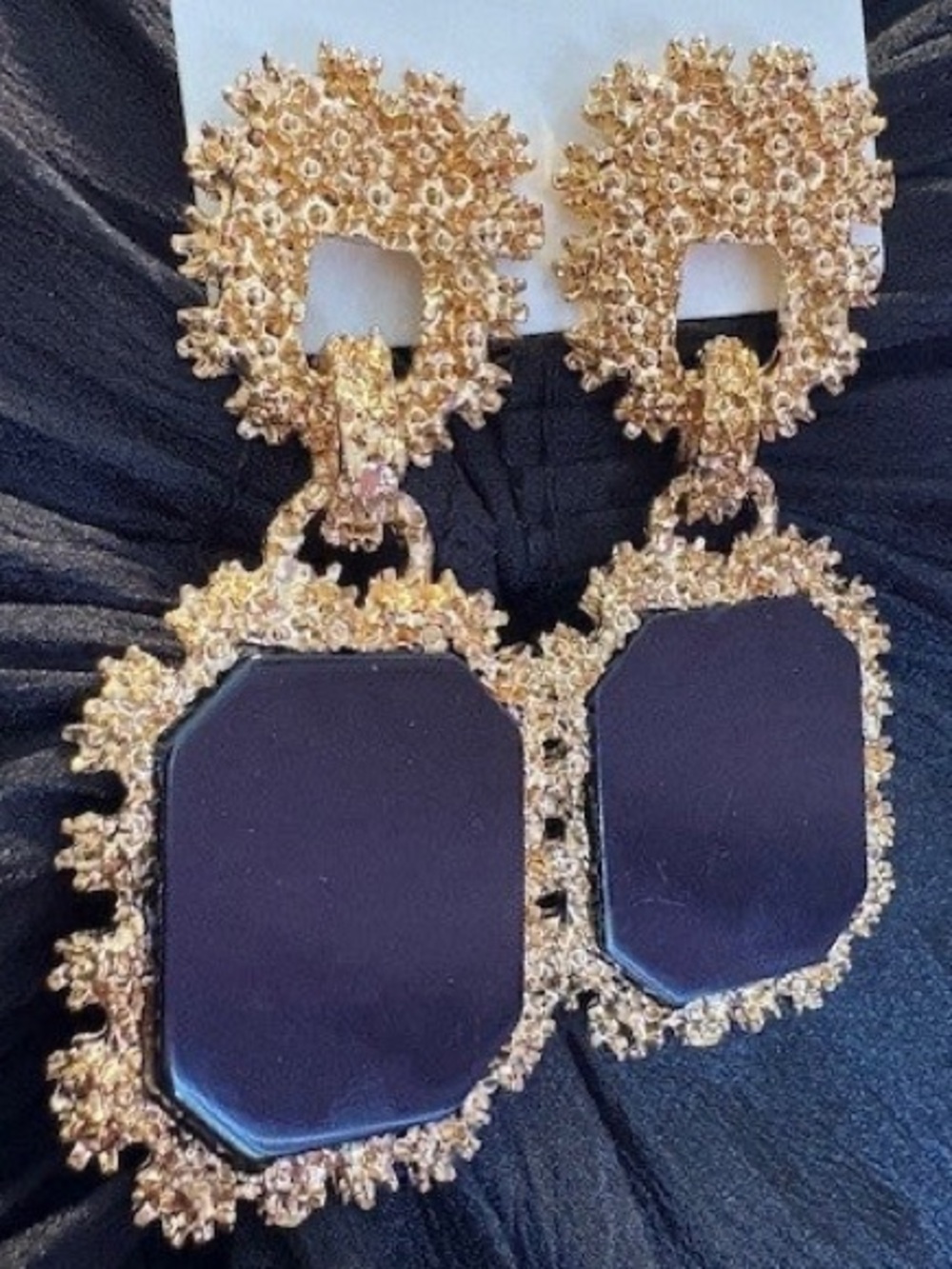 Anthropologie Gold-Tone Earrings with Black Stone Drop - Picture 3 of 4